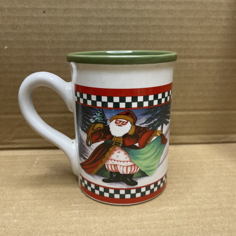 Royal Norfolk Christmas Santa Mug 5" Green Red Checkered Holiday Coffee Cup Y2K